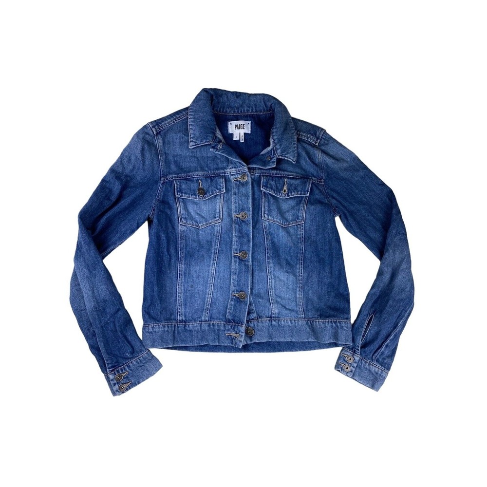 Paige Women's Blue Denim Cotton Collared Long Sleeve Buttons Front Jean Jacket